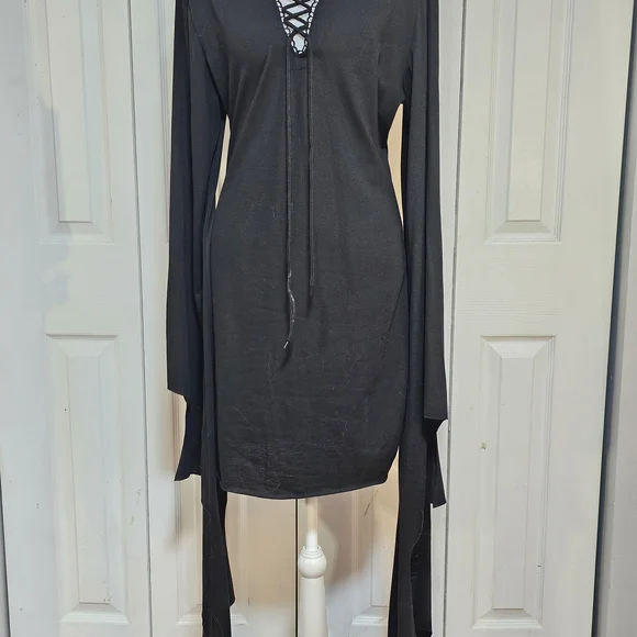 Dolls Kill Black Gothic Bell Sleeve Dress - Picture 2 of 7